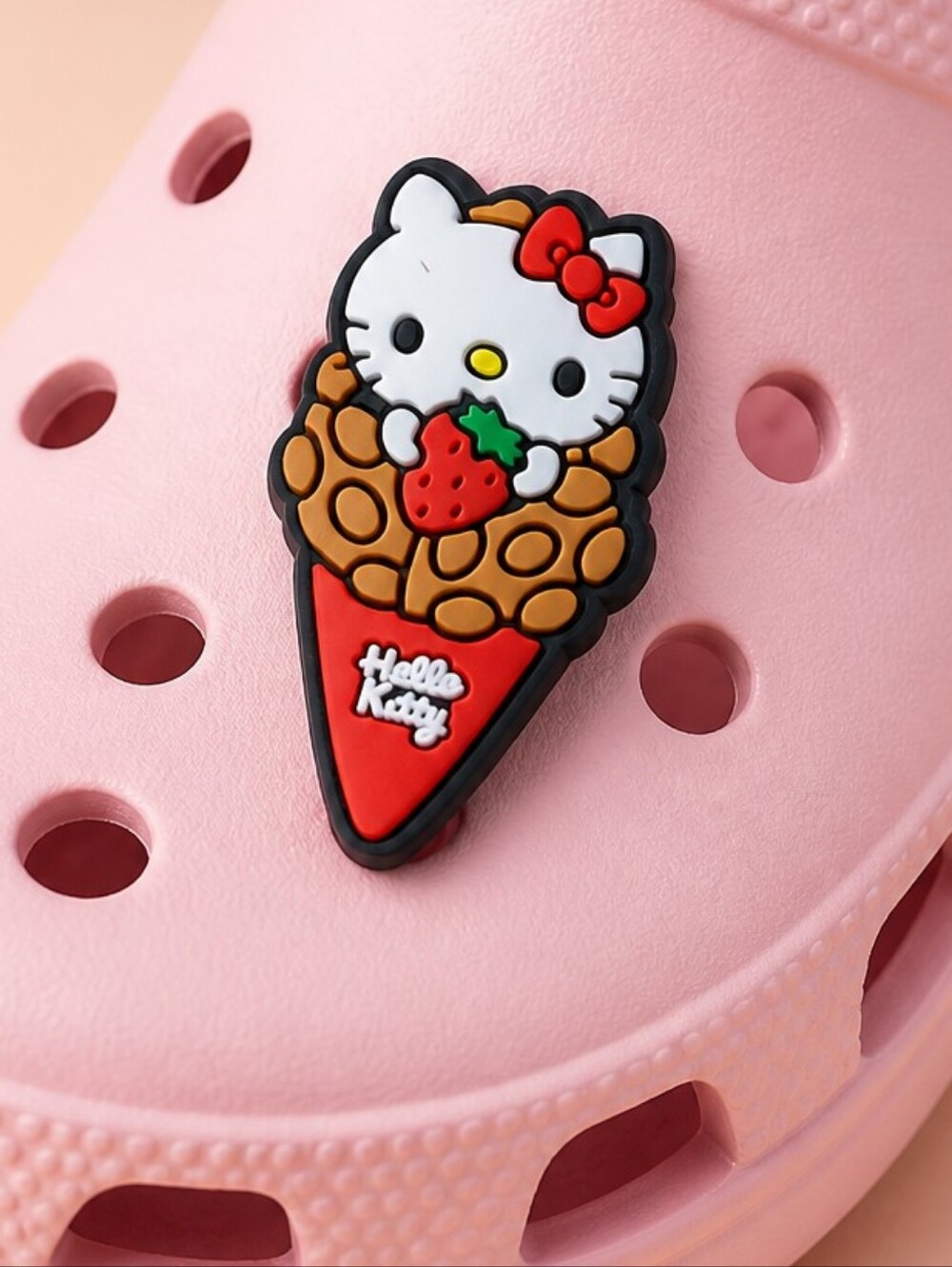Hello Kitty Strawberry Ice Cream Croc Charm Waffle Cone Kawaii Cute Jibbitz Y2K